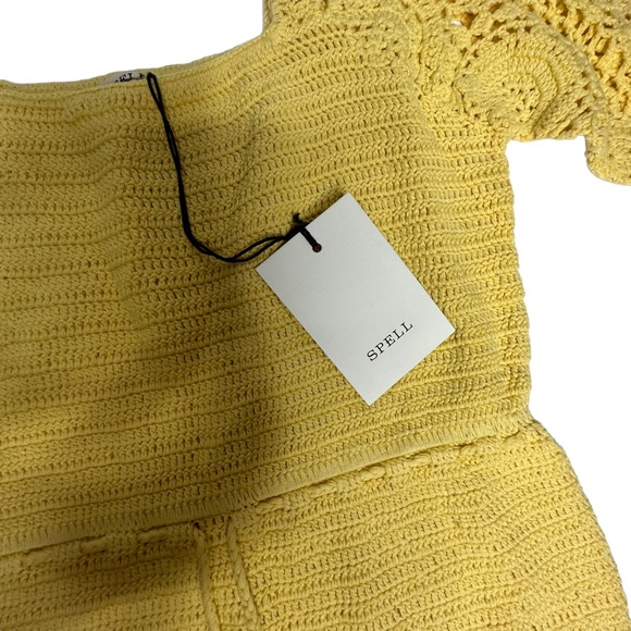 NWT Spell Let The Sunshine In Crochet Mini Dress in Lemon s - Picture 12 of 16